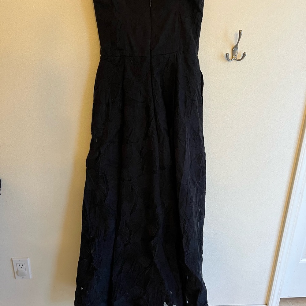 Halston Black Strapless Jacquard Jumpsuit Gown with Skirt Overlay Sz 4 - Picture 5 of 8